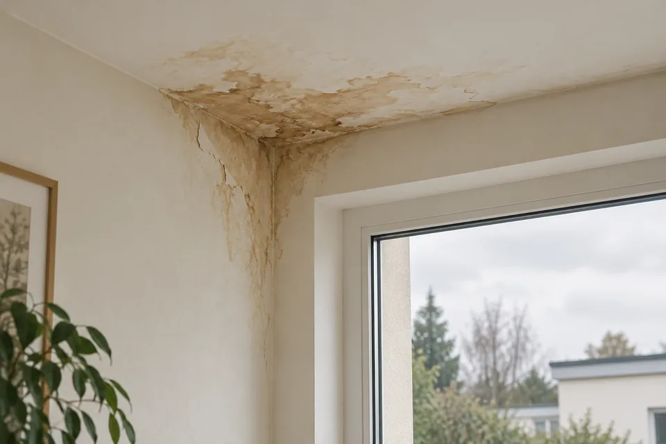Trace d’infiltration au plafond près d’une fenêtre